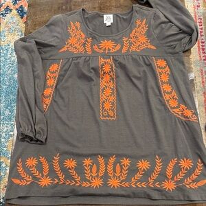Ivy Jane Charcoal and Tangerine Embroidered Tunic